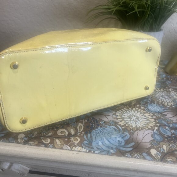 Project Bag-Arcadia Italian Handbag Embossed Patent Leather Satchel Yellow Tote - Picture 9 of 16